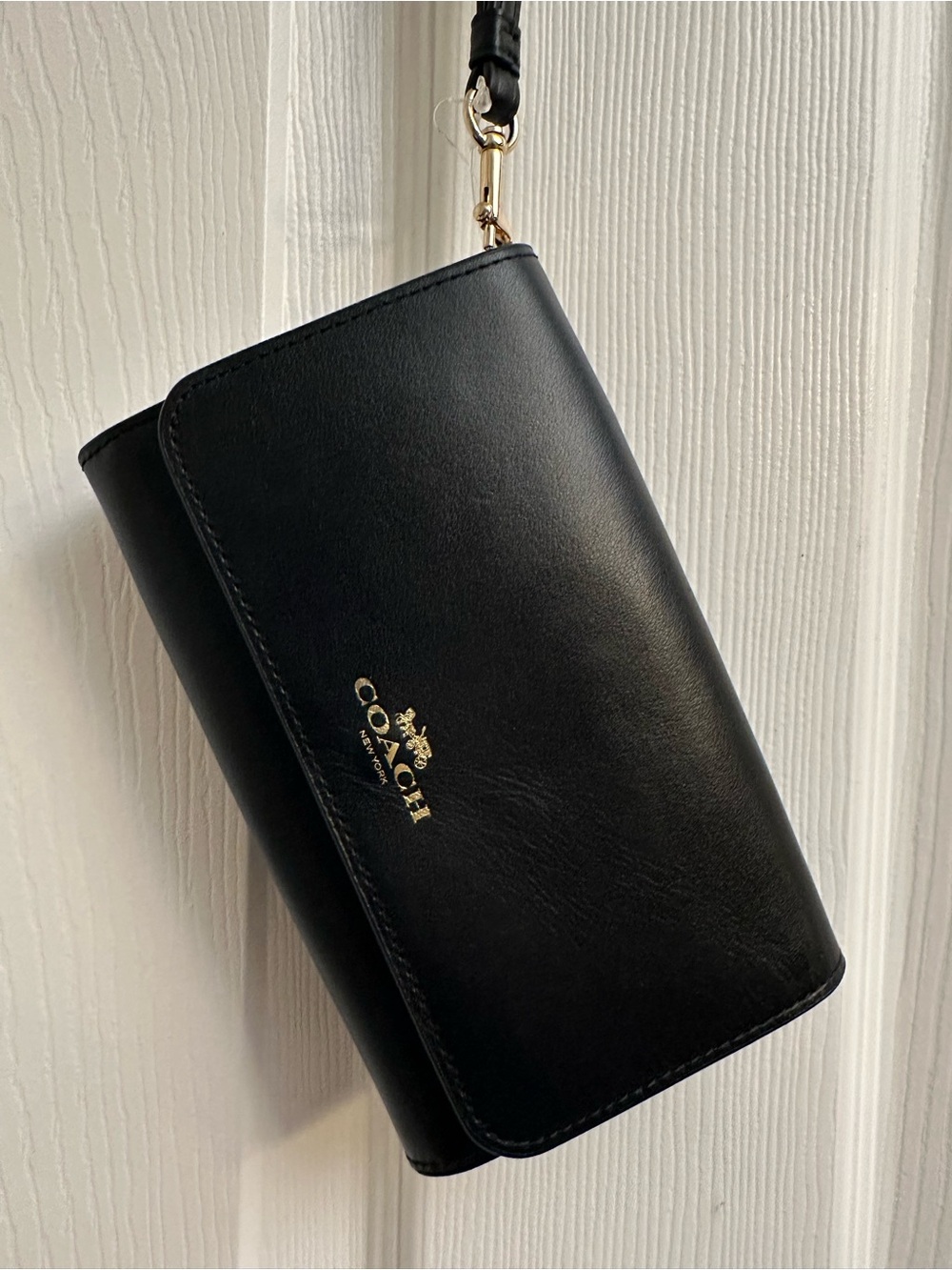 Coach Navy Leather Wallet Wristlet with Gold Logo